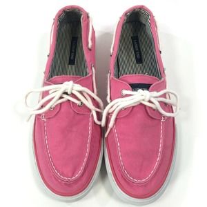 Lands End Deck Shoes Pink Canvas Boat Loafers